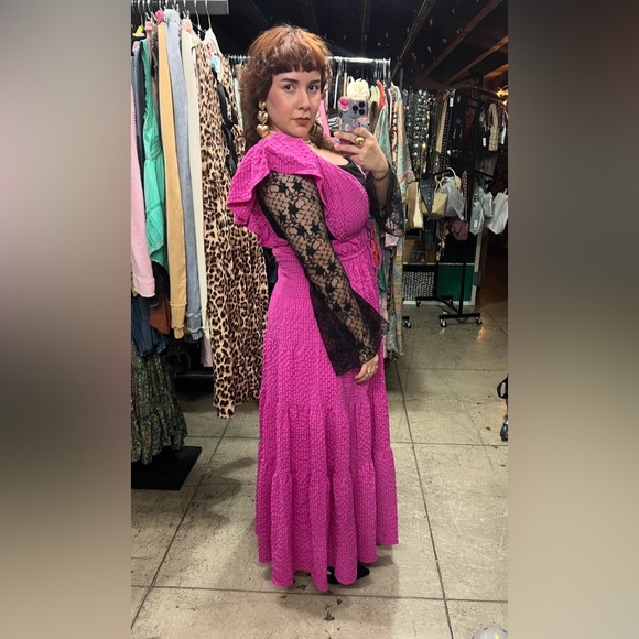 🟠 92B. Deep V-Neck Textured Tiered Maxi Dress - Orchid - Picture 12 of 12